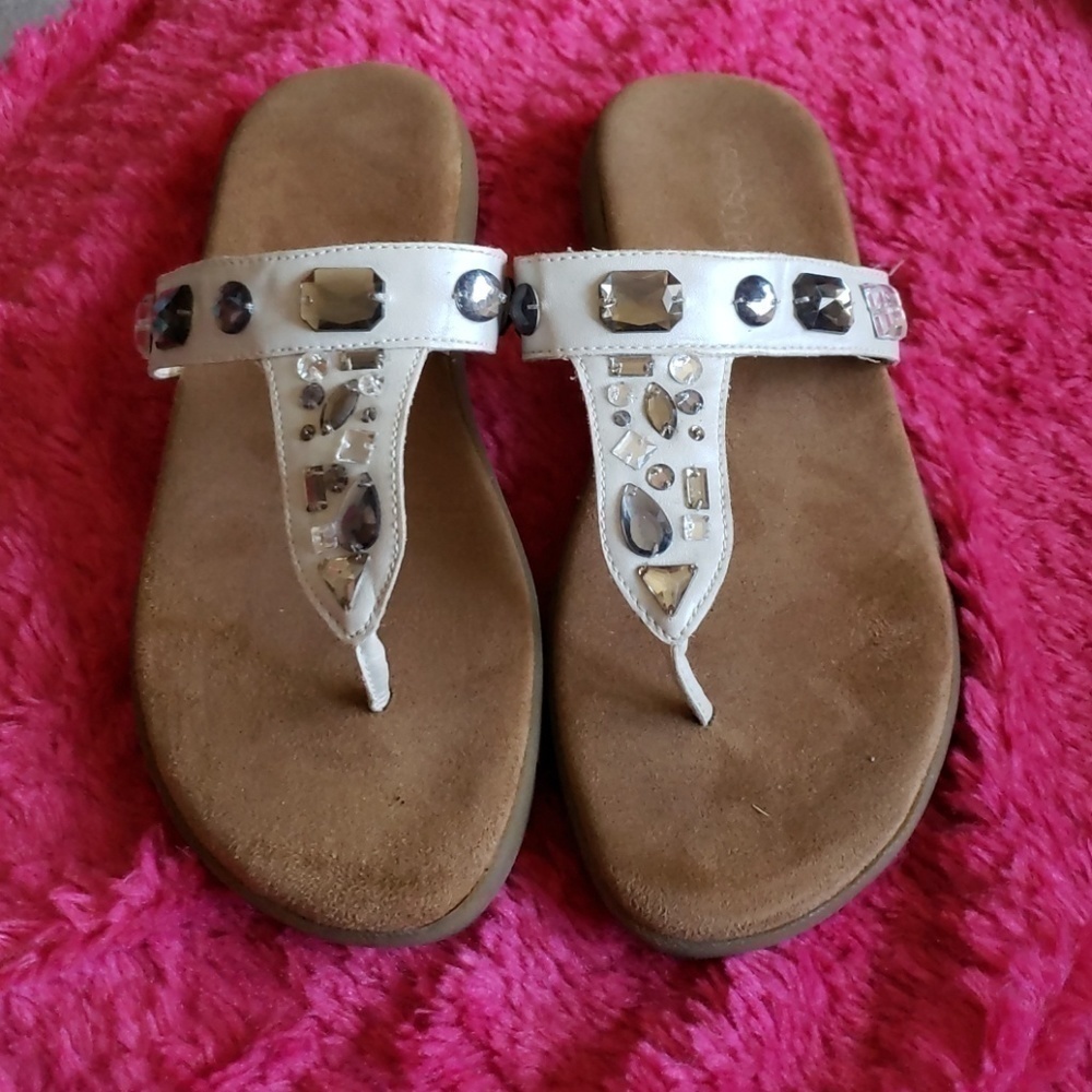 Size 9 sandals. White with grey gems